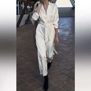 Zara White Satin Jumpsuit